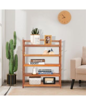 5-Tier Acacia Wood Shoe Rack with Side Metal Hooks
