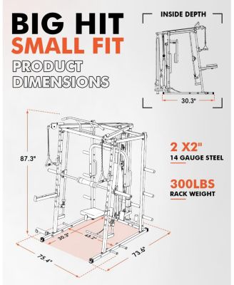 Smith Machine with PEC Dec, 2000LBS Squat Rack Chest Fly Machine with Cable System, Workout Weight Cage with Weight Bench, 230LBS Plates, Spotter Arms, Home Gym, for Home Gym