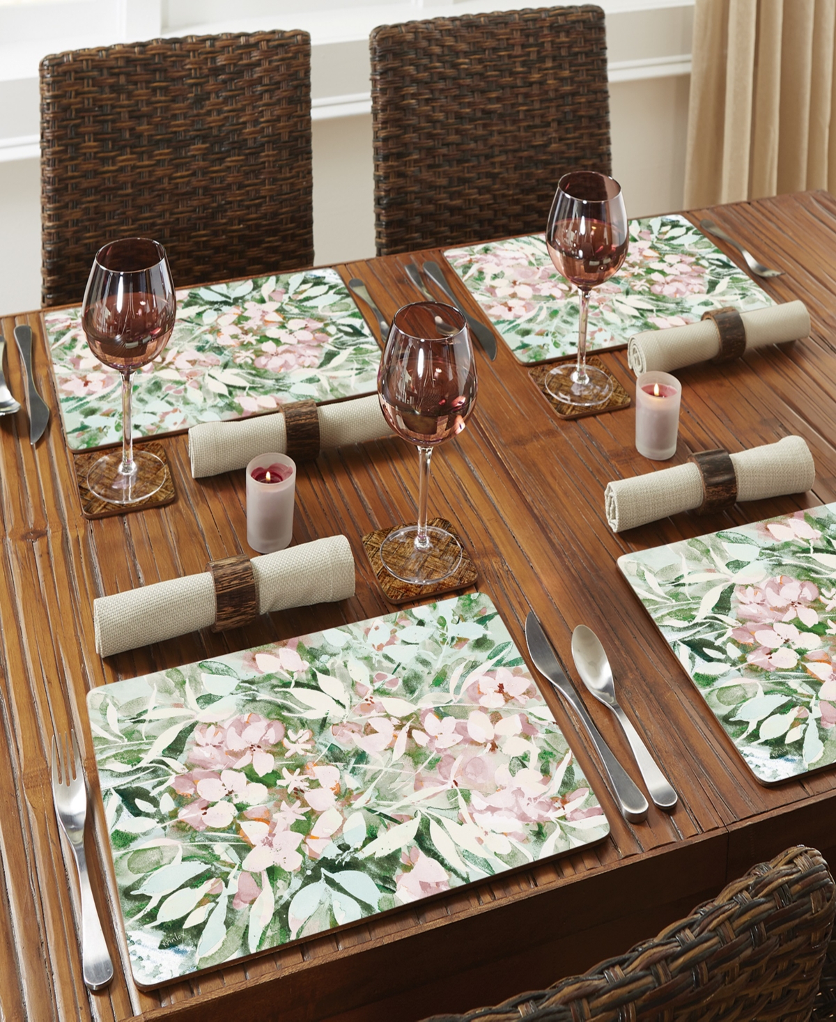 Counterart Blushing Summer Hardboard Cork Placemats 15"x 11", Set Of 4 In Multi