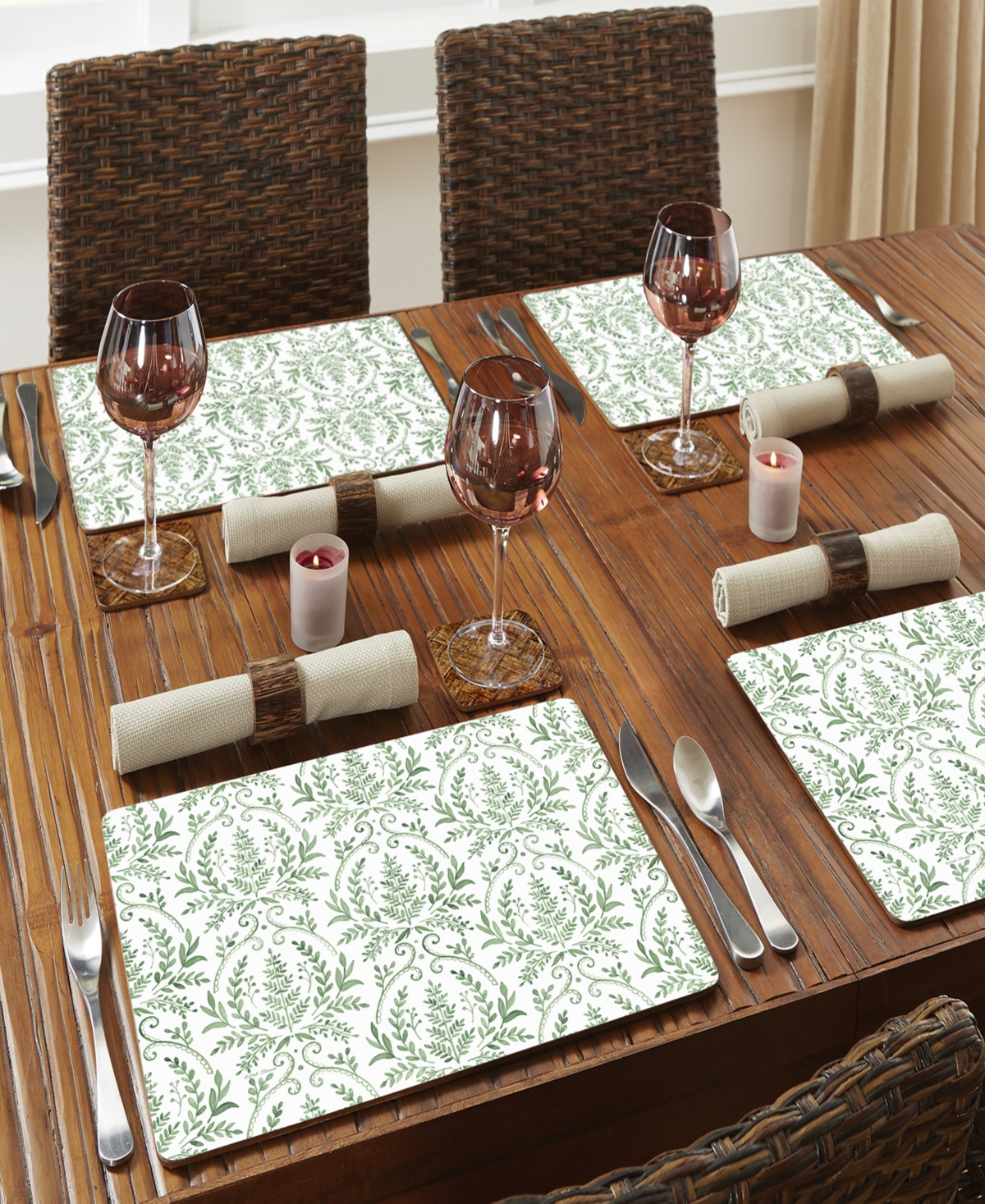 Counterart Fern Fronds Hardboard Cork Placemats 15"x 11", Set Of 4 In Multi