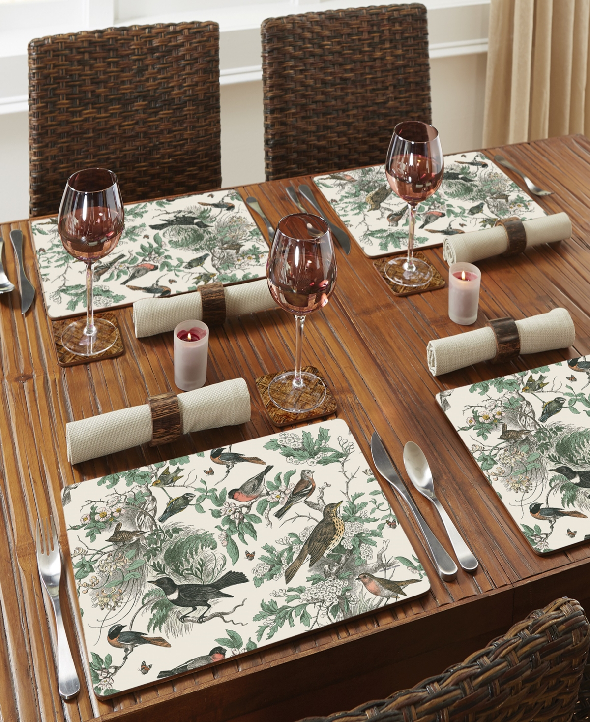 Counterart Honeybloom Birds Hardboard Cork Placemats 15"x 11", Set Of 4 In Multi