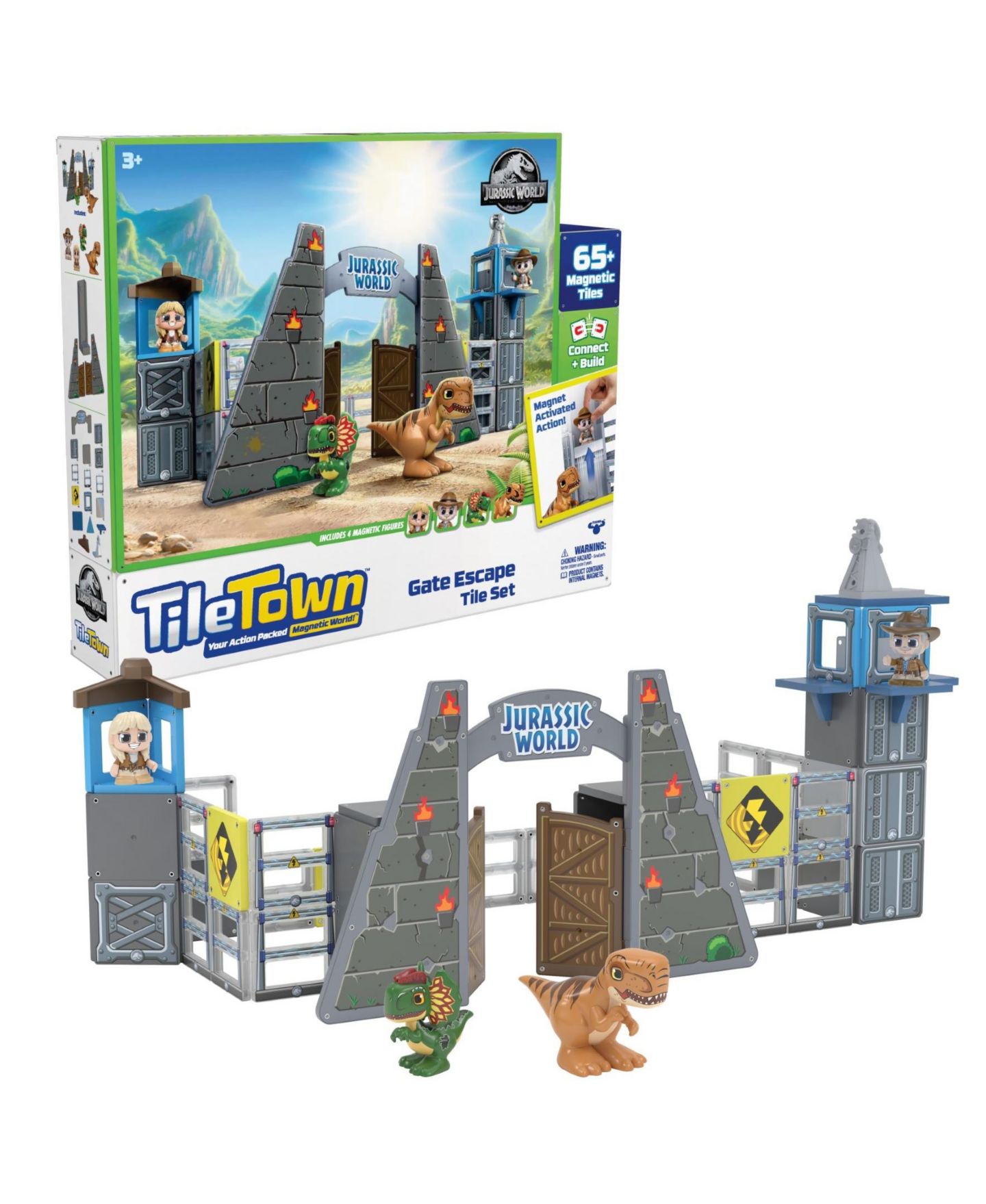 Детский игровой набор Tile Town Jurassic World Dino Escape Magnetic Tiles Playset, 69 Piece — фото 7