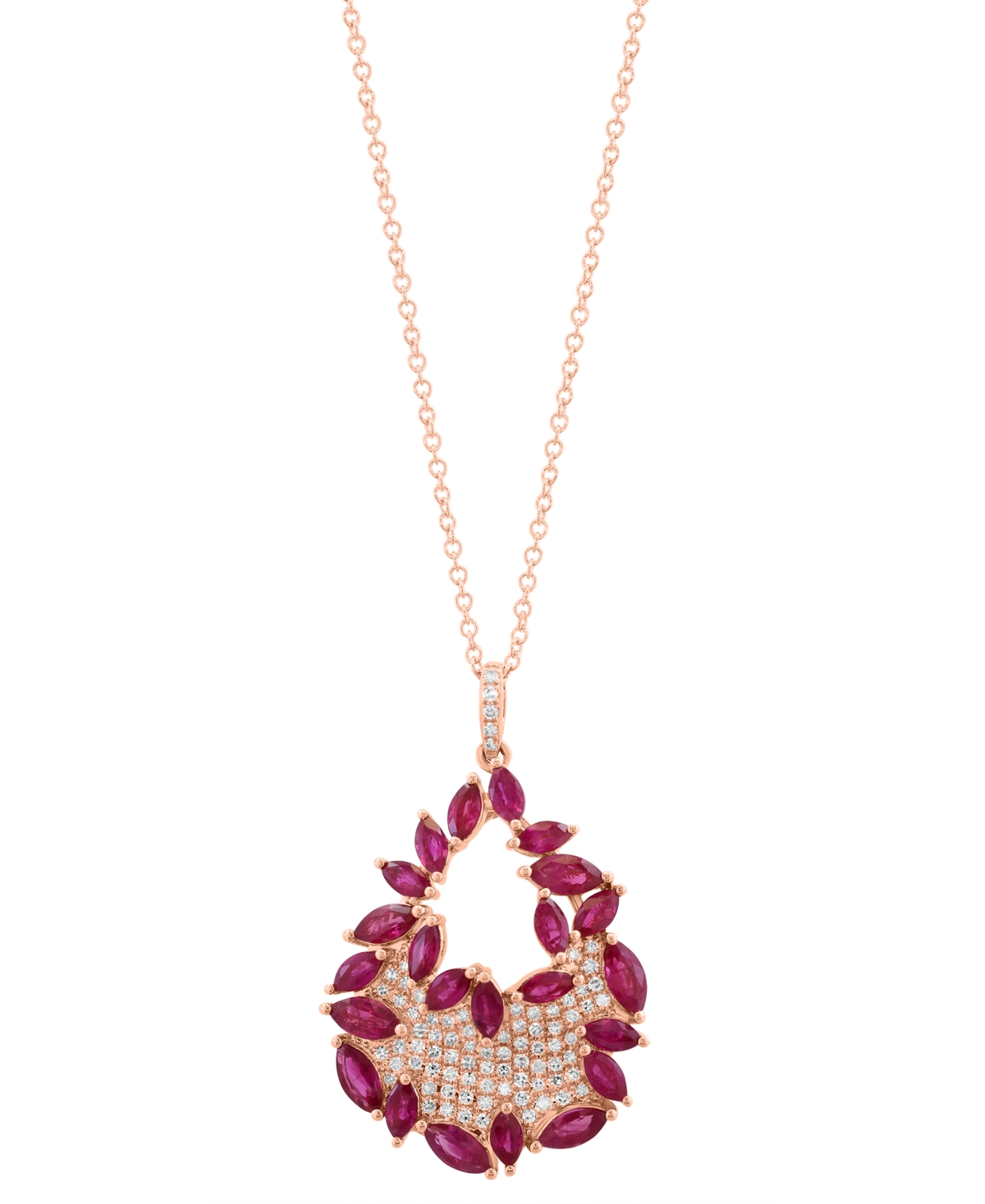 Effy Collection Effy Ruby (2-1/2 Ct. T.w.) & Diamond (1/4 Ct. T.w.) Marquise & Pave Cluster Teardrop Pendant Necklac In Ruby