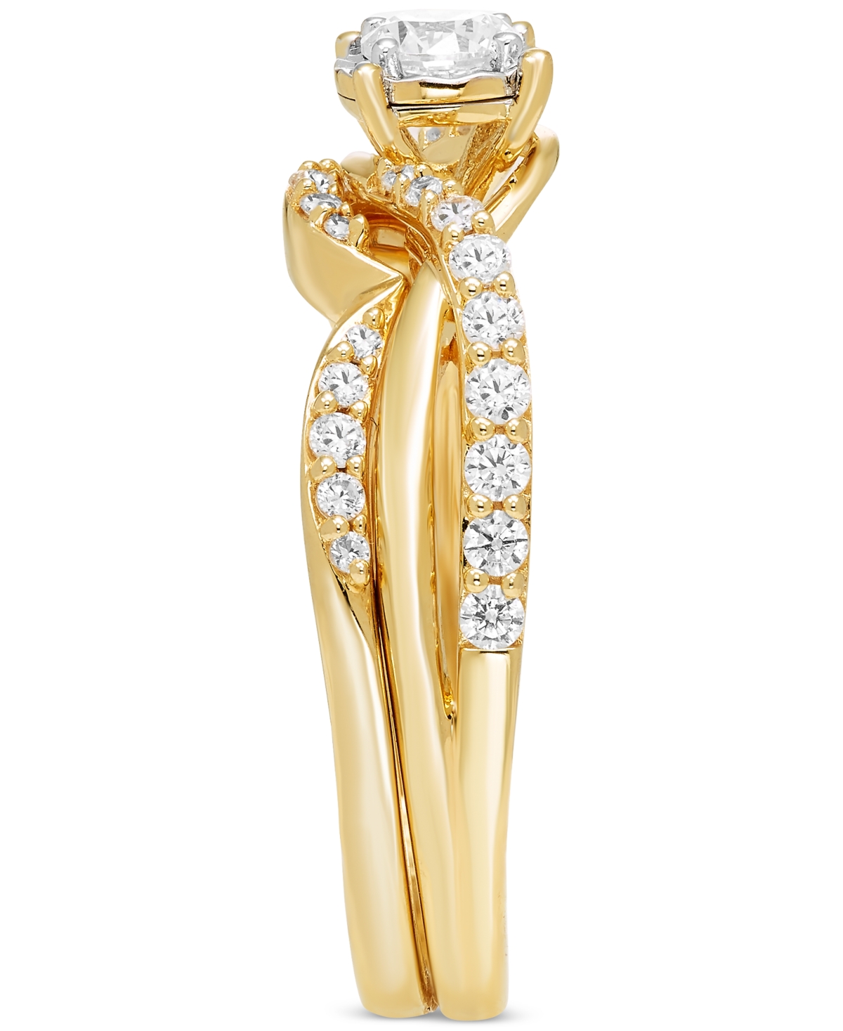 Macy's Diamond Twist Shank Bridal Set (5/8 Ct. T.w.) In 14k Two-tone Gold In Yellow Gold