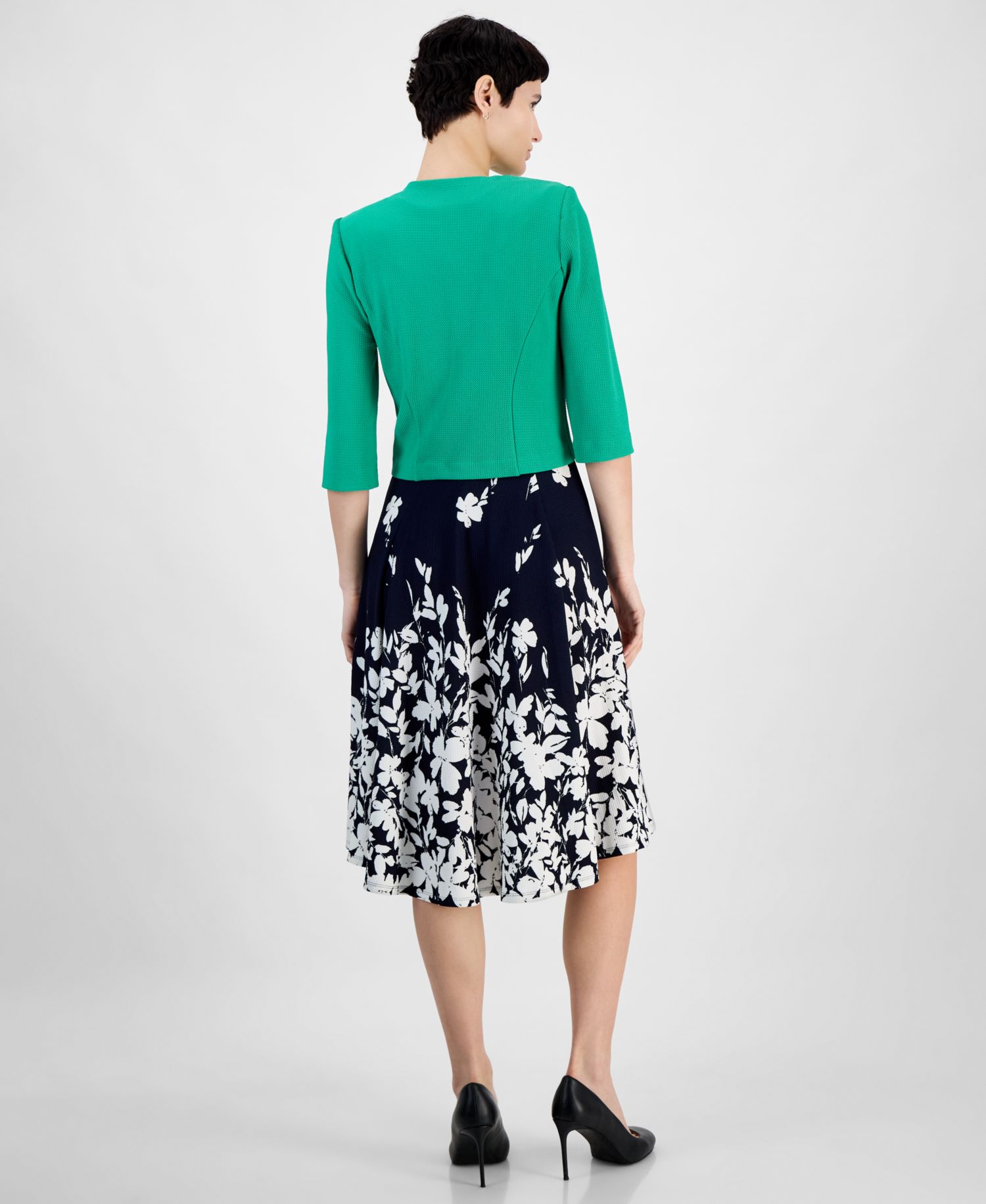 Petite Textured Cascading Florals 2-Pc. Jacket Dress