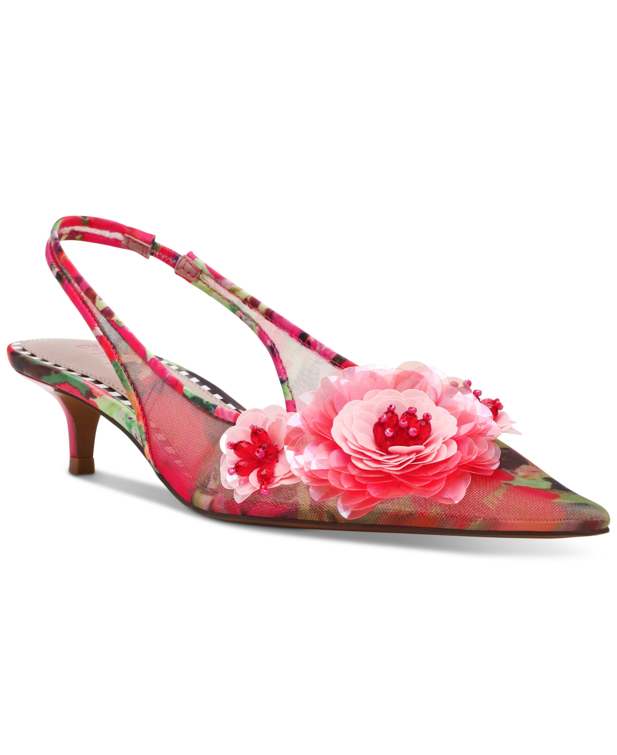 Betsey Johnson Audree Pointed Toe Slingback Pump In Red,green Floral