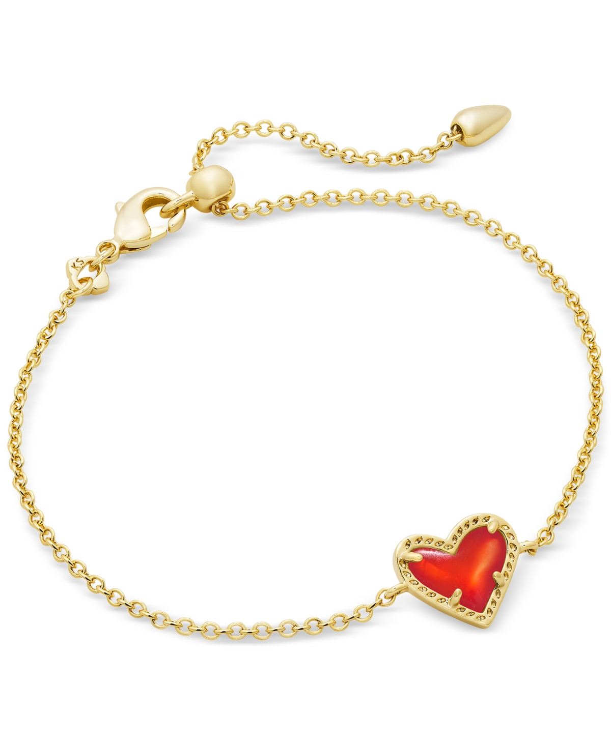 14k Gold-Plated Red Illusion Heart Adjustable Link Bracelet - Open Red