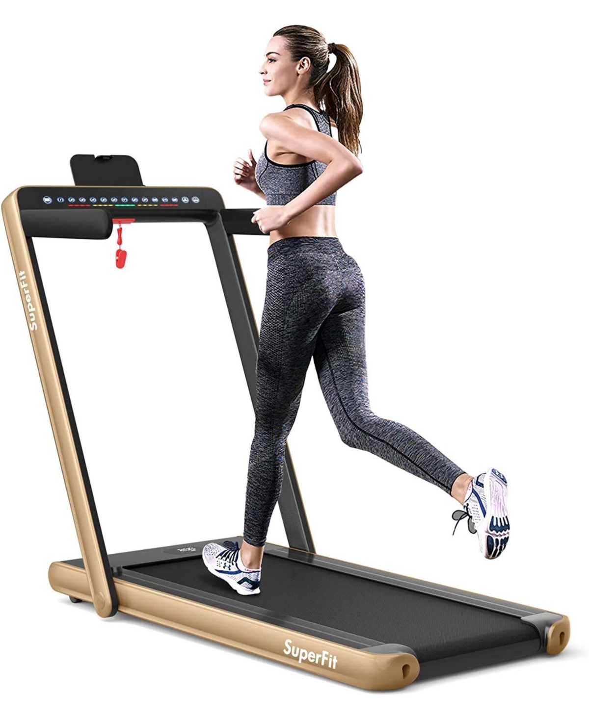 2.25 Hp 2-in-1 Folding Walking Pad Treadmill with Dual Display and App Control - Yellow