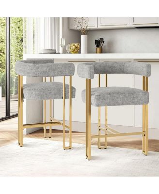 25'' Counter Height Stool with Gold Metal Legs, Chenille Upholstery, Curved Back and Armrest, 1 Unit-Maison Boucle