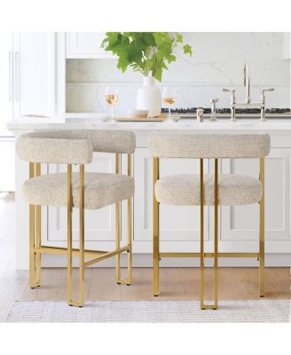 25'' Counter Height Stool with Gold Metal Legs, Chenille Upholstery, Curved Back and Armrest, 1 Unit-Maison Boucle