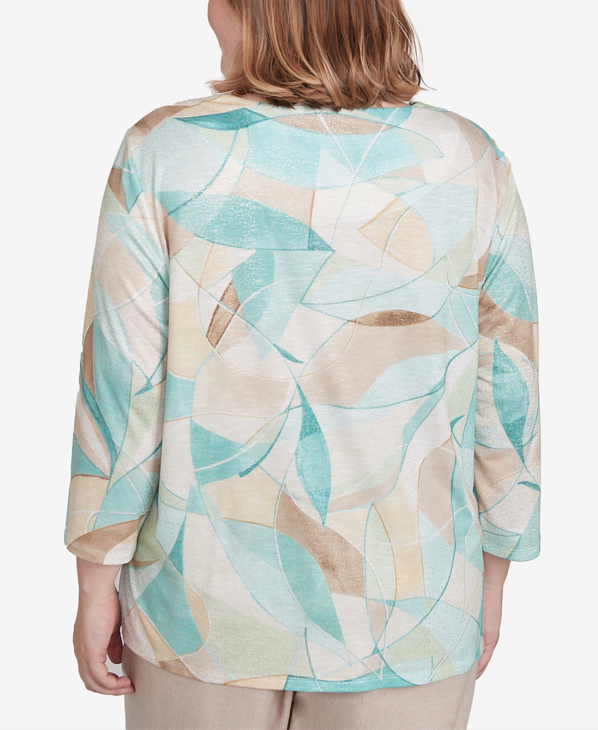Alfred Dunner Plus Size Kensington Gardens Stained Glass Crew Neck Top In Neutral Multi