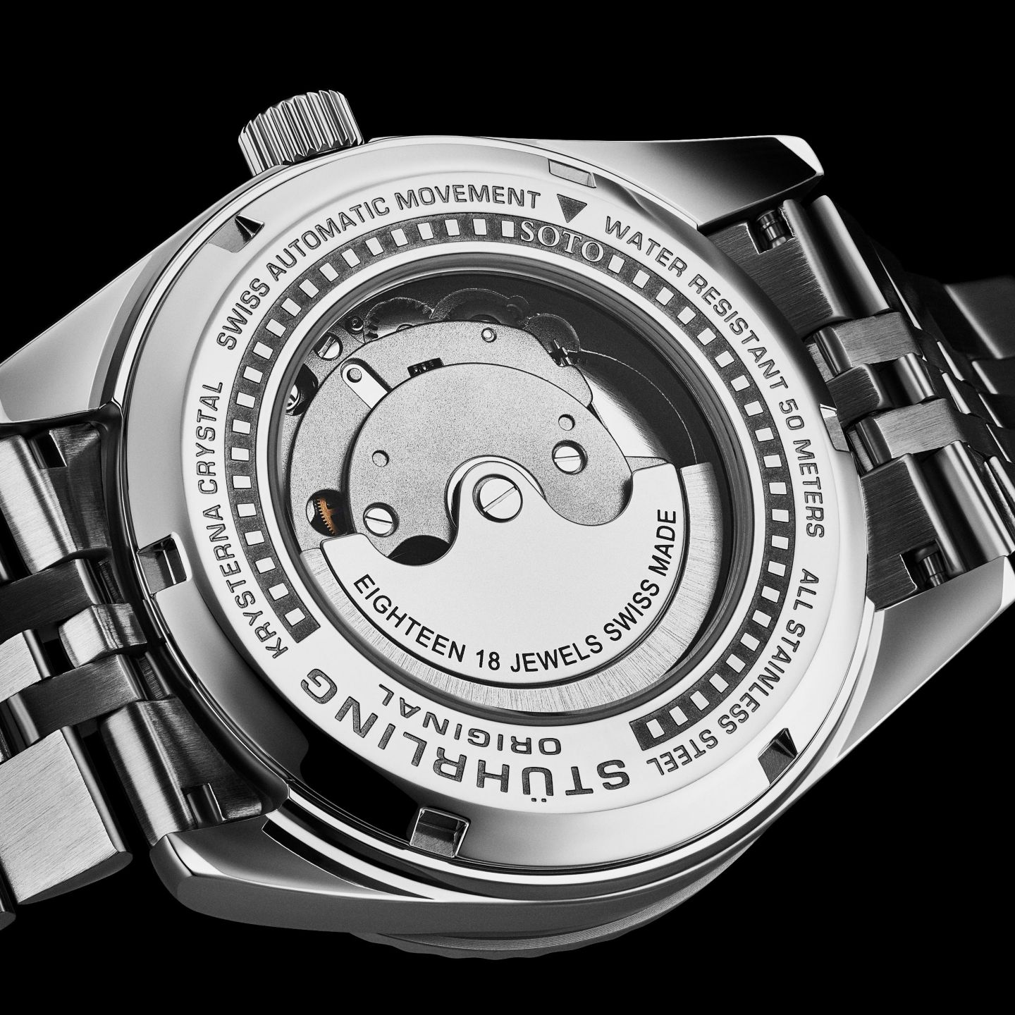 Мужские швейцарские автоматические часы Stuhrling Datemaster II, 42 мм, чёрный циферблат — фото 3