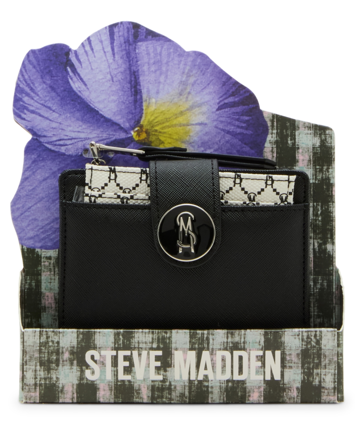 Steve Madden Bjadyn-f Zipper Flower Box Wallet In Black