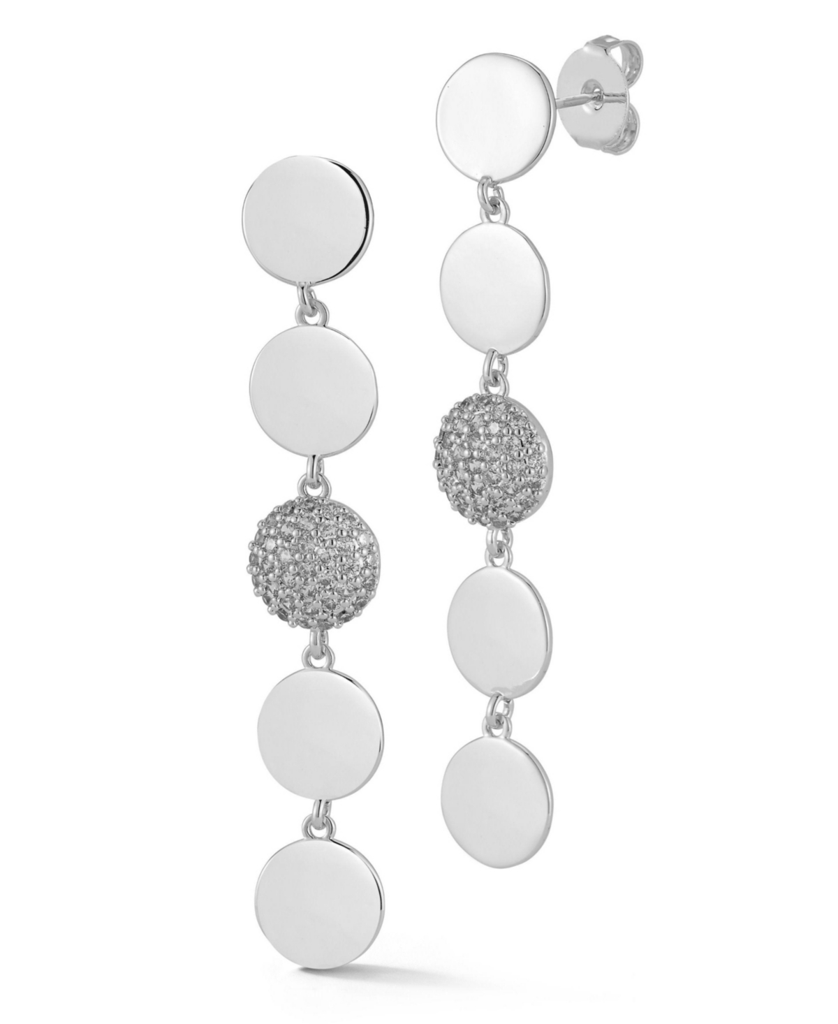 Gold Plated Circle Pave Drop Earrings - Silver