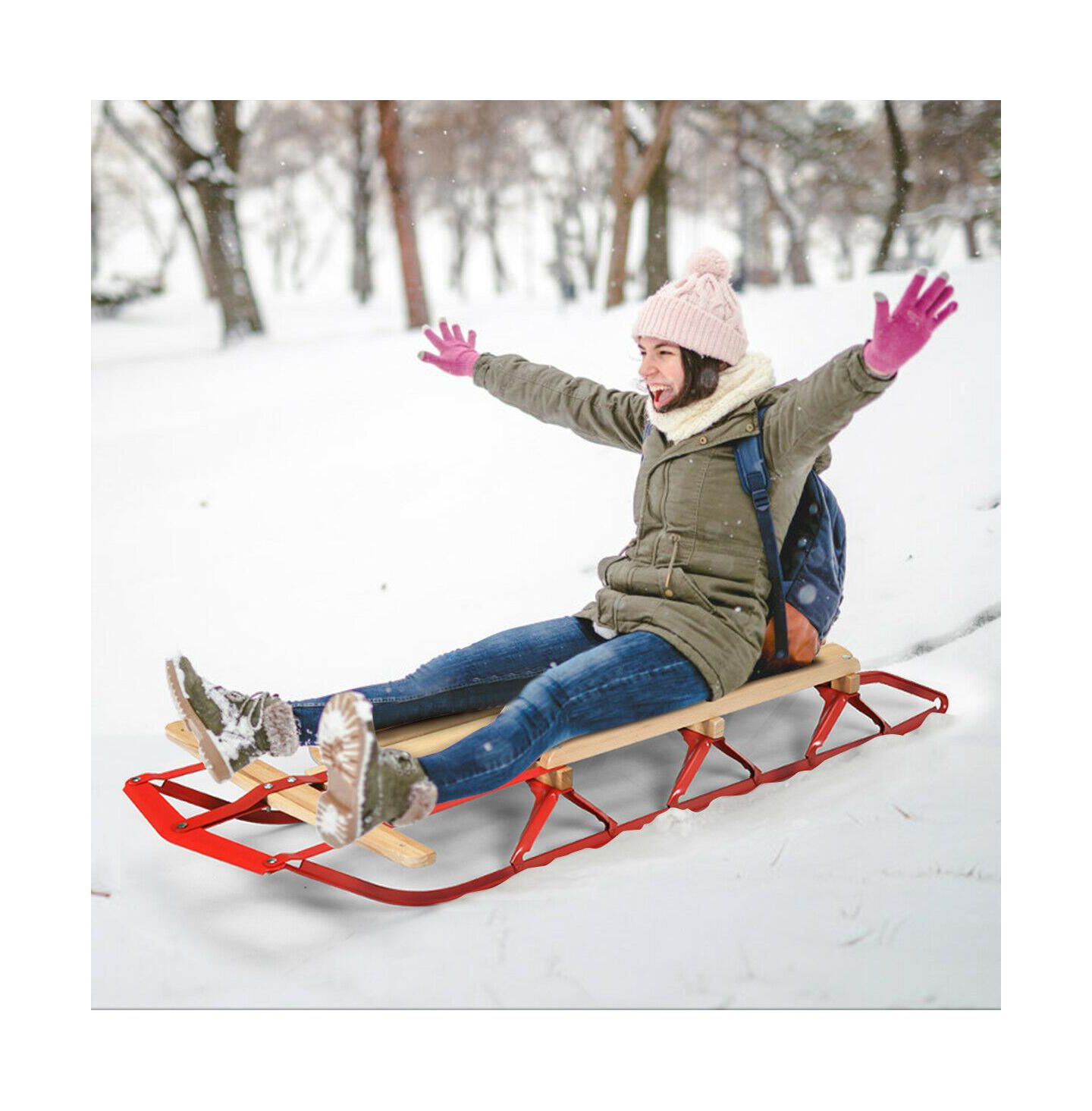 Детская игрушка KUYOTQ 54 Inch Kids Wooden Snow Sled with Metal Runners and Steering Bar — фото 2