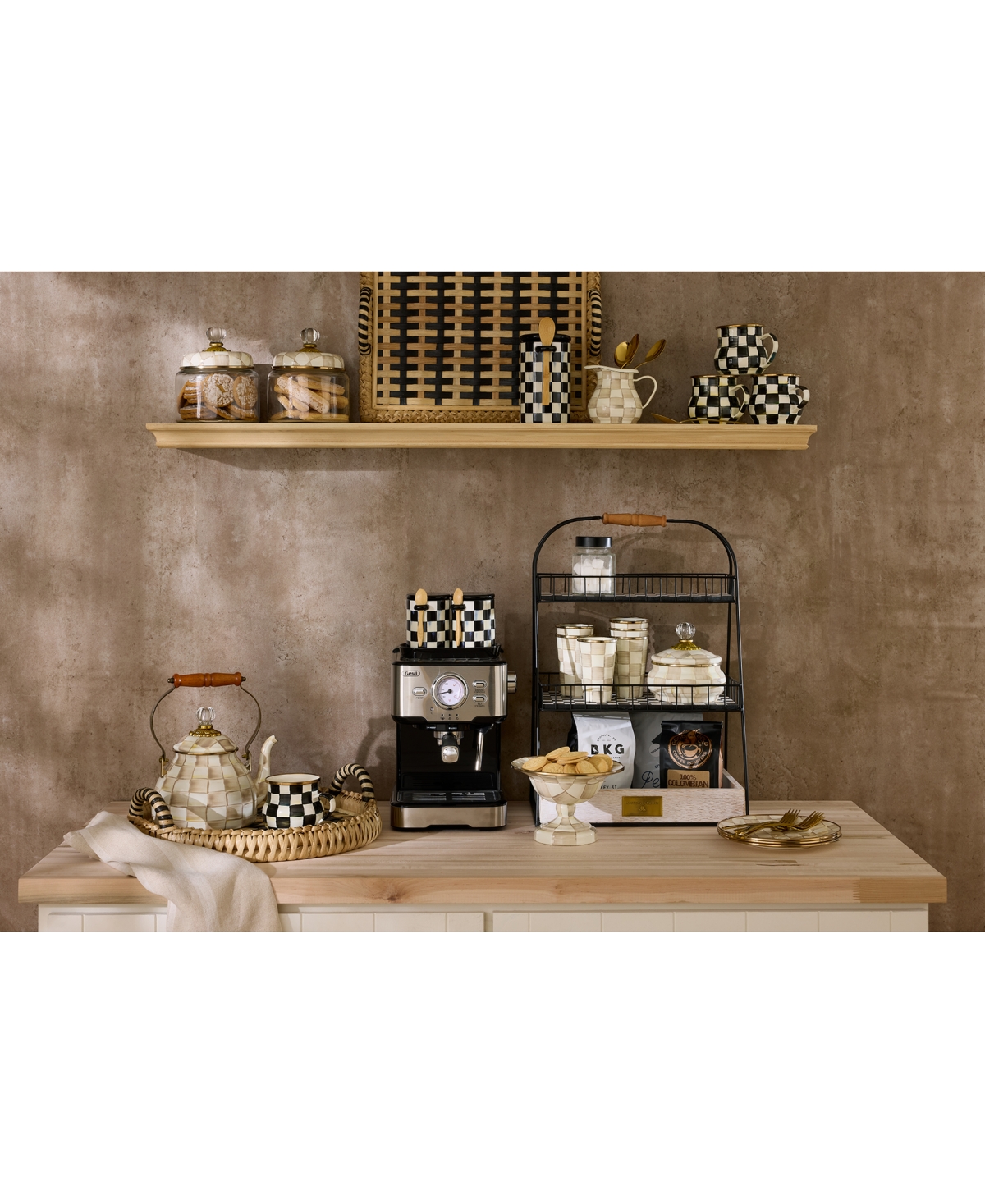 Mackenzie-childs Mocha Check Small Compote Bowl In Brown