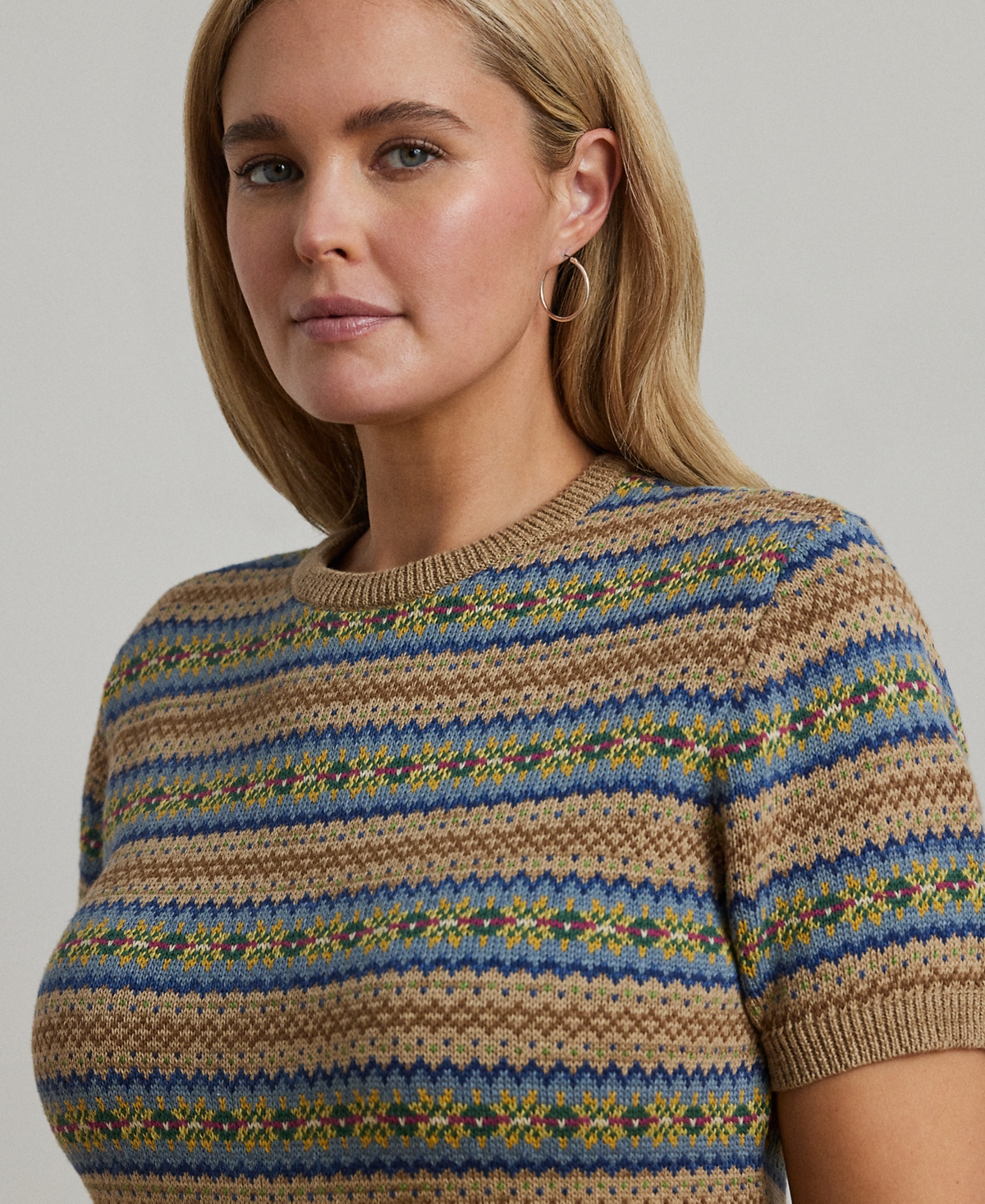 Shop Ralph Lauren Plus Size Fair Isle Short-sleeve Sweater In Multi