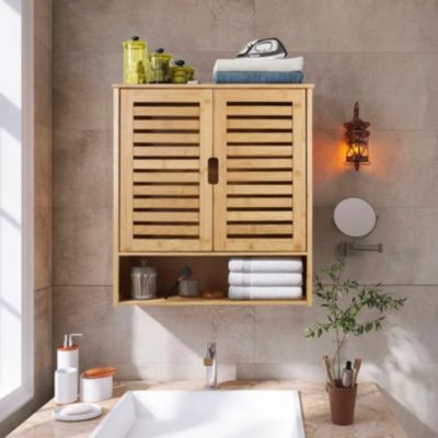 Bathroom Wall Cabinet: Bamboo Wood Kitchen Wall Mounted Medicine Cabinet with 3 Shelves