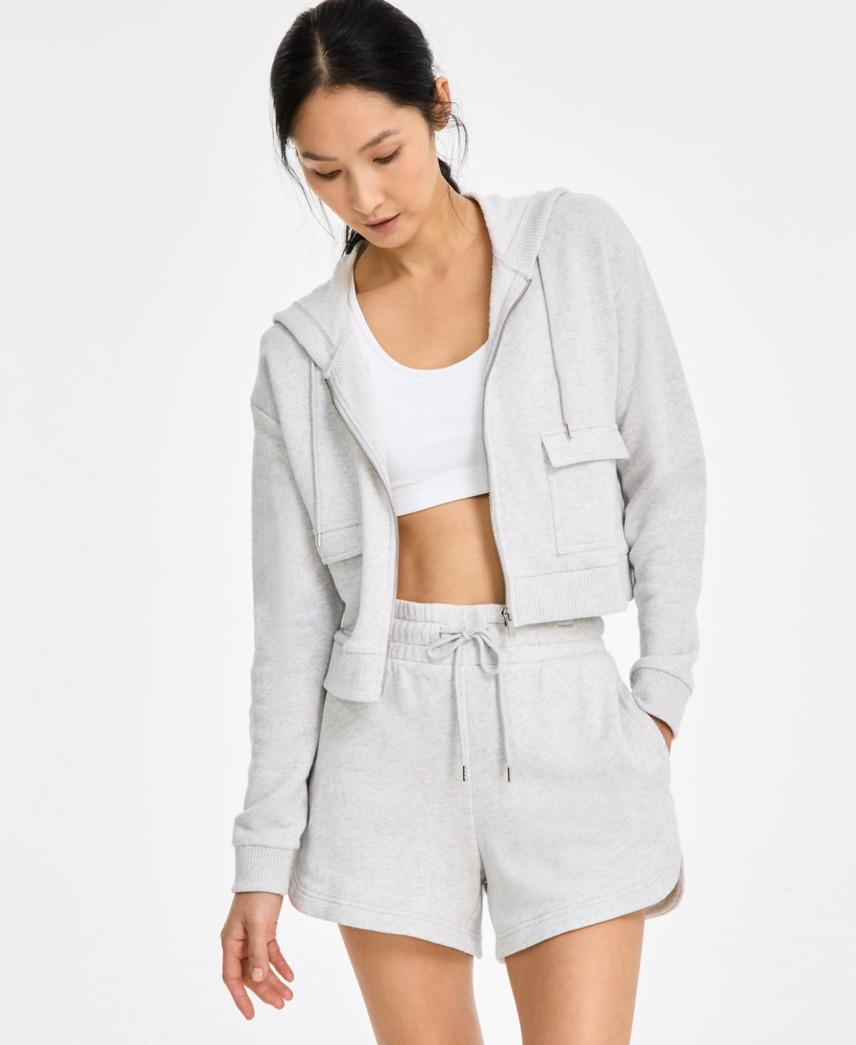 Id Ideology Women's Cropped Zippered Hoodie, Exclusively At Macy's