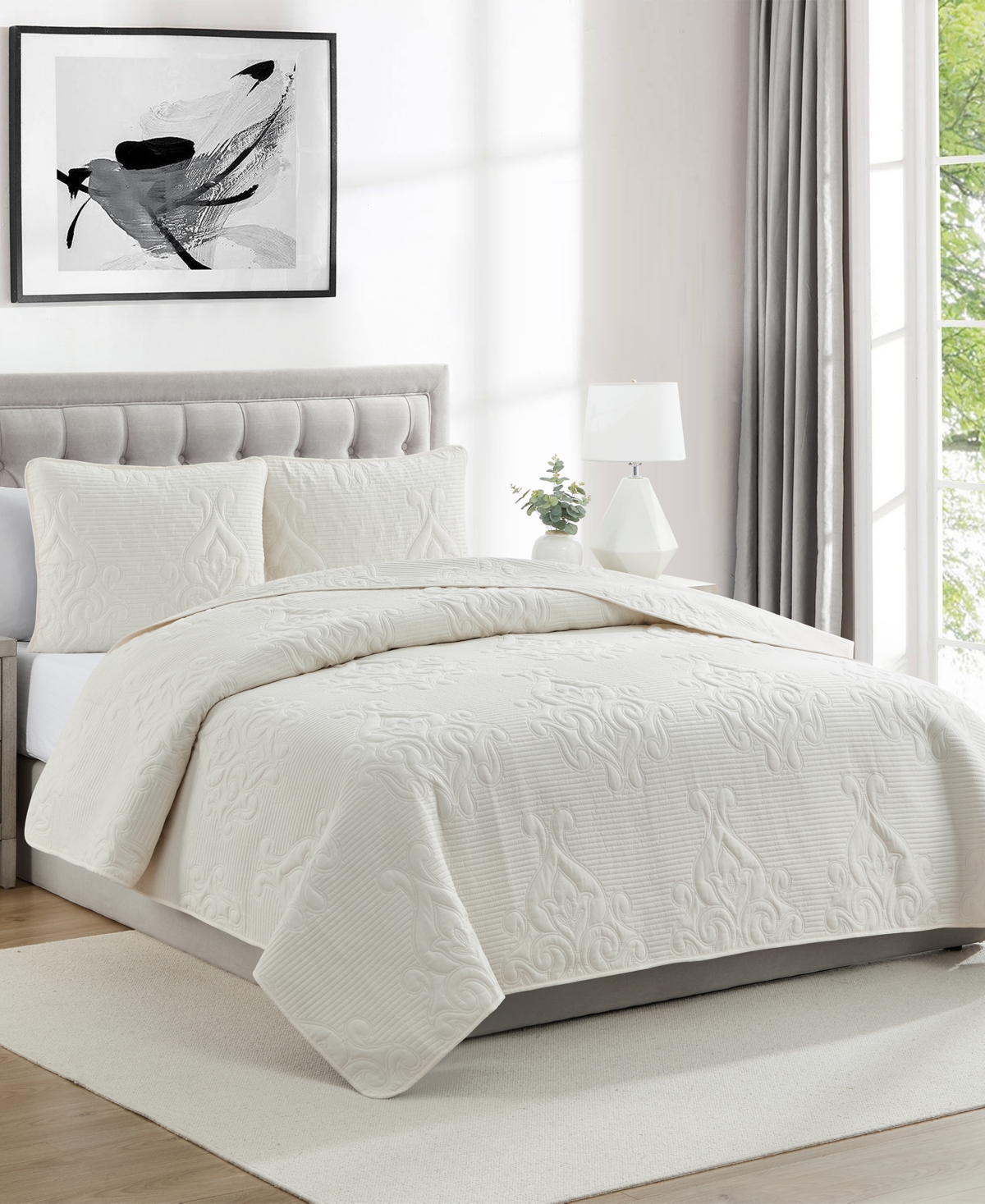 Vcny Home Solomun Pinsonic Damask Quilt Sets In Ivory