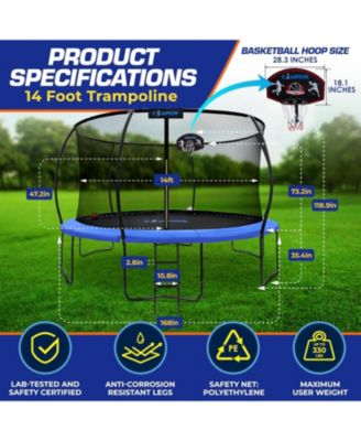 Campior 14ft Pumpkin Trampoline with Basketball Hoop & Inner Enclosure - Safe, Durable,Family Fun - Heavy Duty Galvanized Springs - Waterproof Padding - Stable Base - Outdoor Backyard Style
