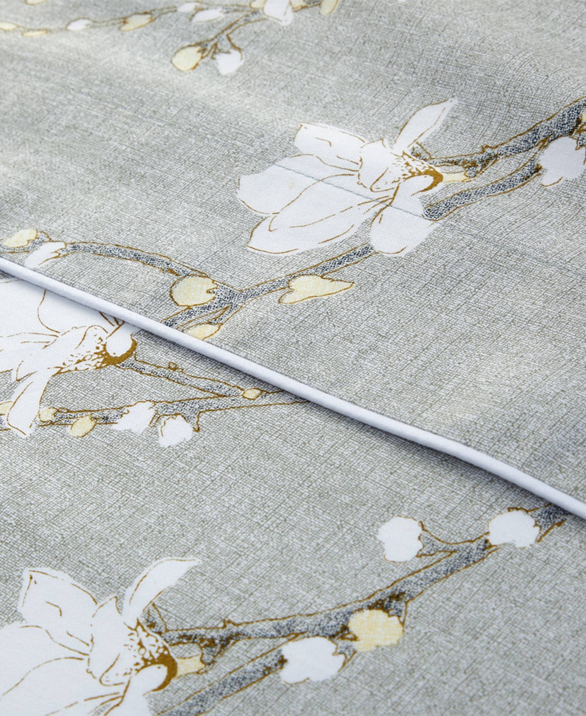 Boss Home By Hugo Boss Almond Flowers 300 Thread Count Cotton Flat Sheet, Full/queen In Gray