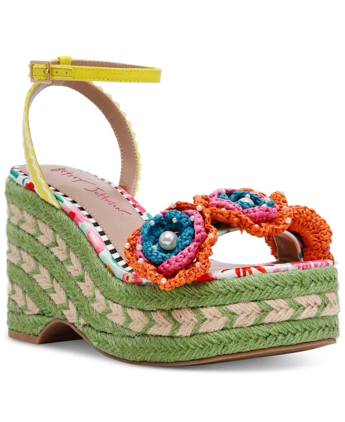 BETSEY JOHNSON WOMEN'S MARABELA MACRAME PLATFORM WEDGE SANDALS 