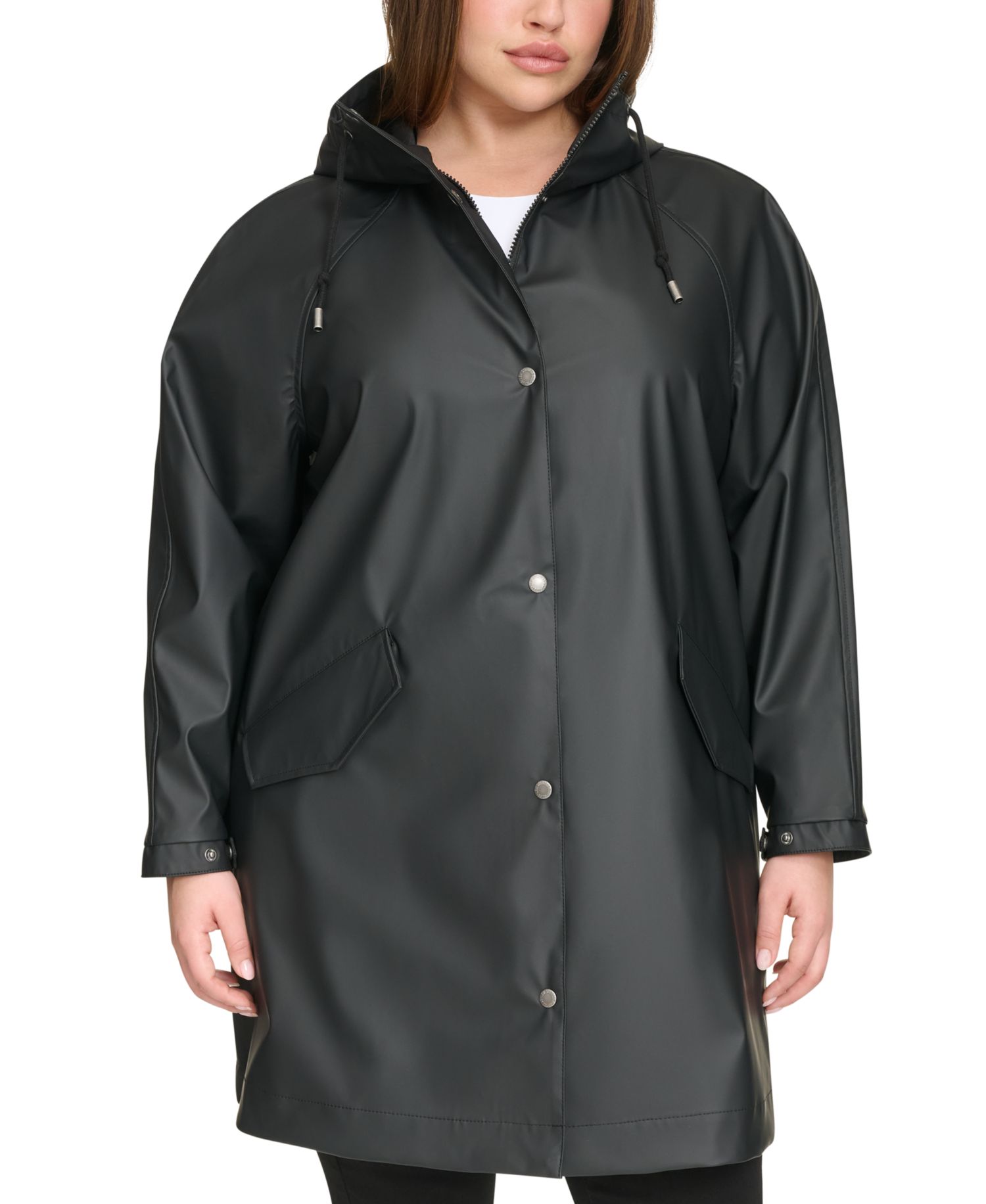 Plus Size Raglan-Sleeve Hooded Rain Jacket