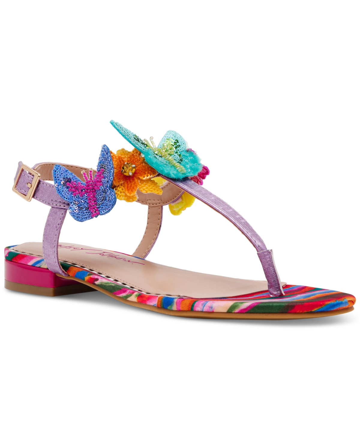 Shop Betsey Johnson Women's Halie Butterfly Thong Sandals In Fuchsia Multi