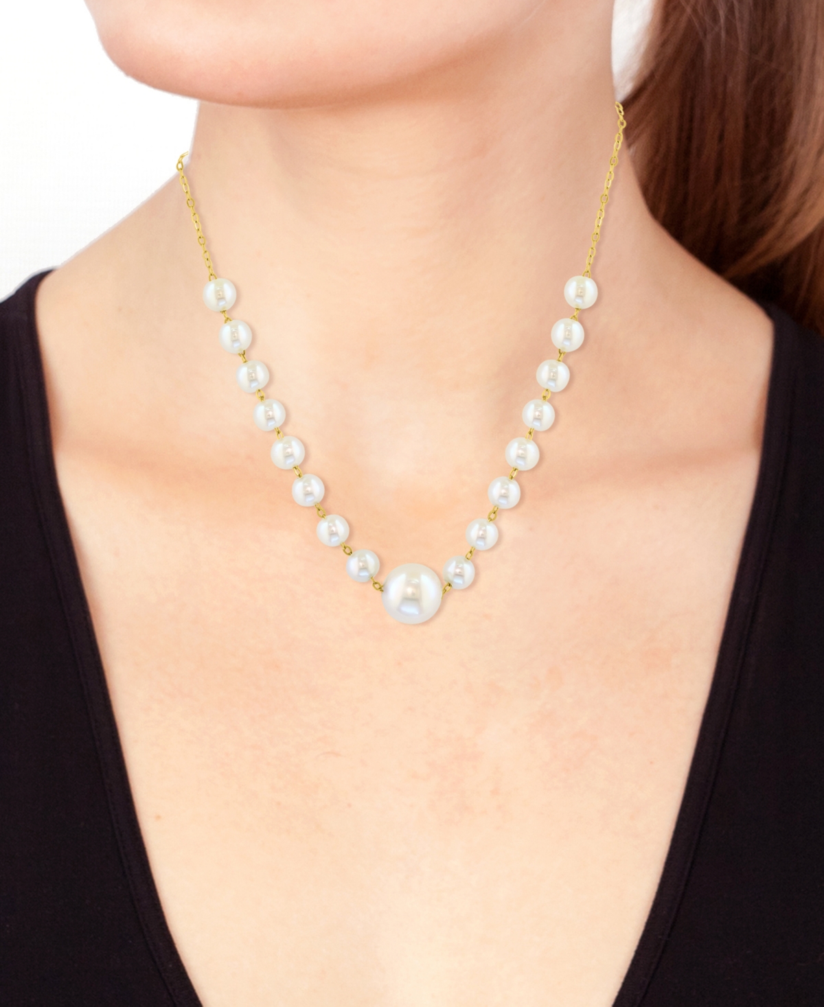 Shop Effy Collection Effy Cultured Freshwater Pearl (3-1/2 & 6-1/2mm) Collar Necklace In 14k Gold, 18" + 2-1/5" Extender