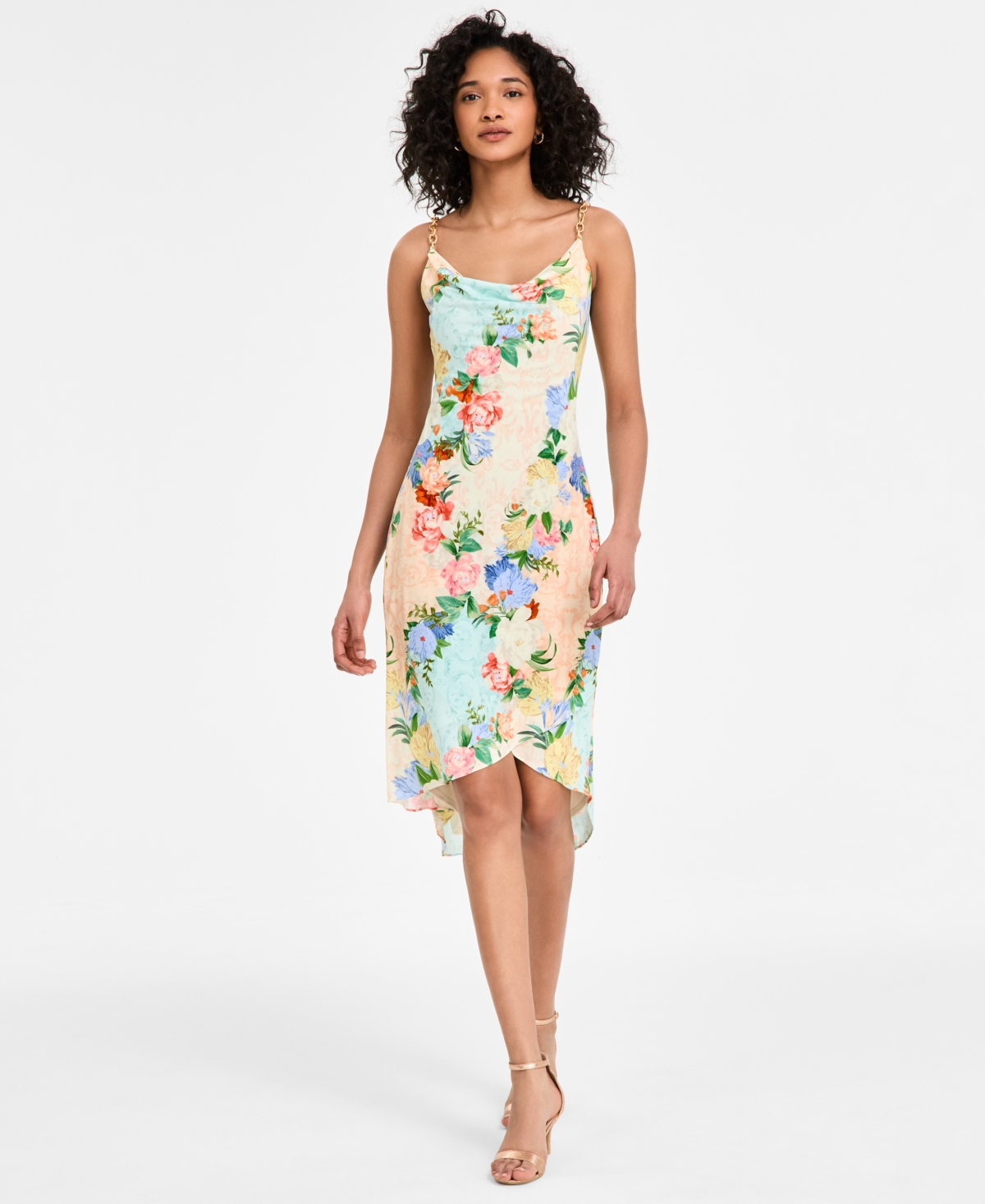 Women's Floral Print Cowl Neck Sleeveless Sheath Dress - Multi