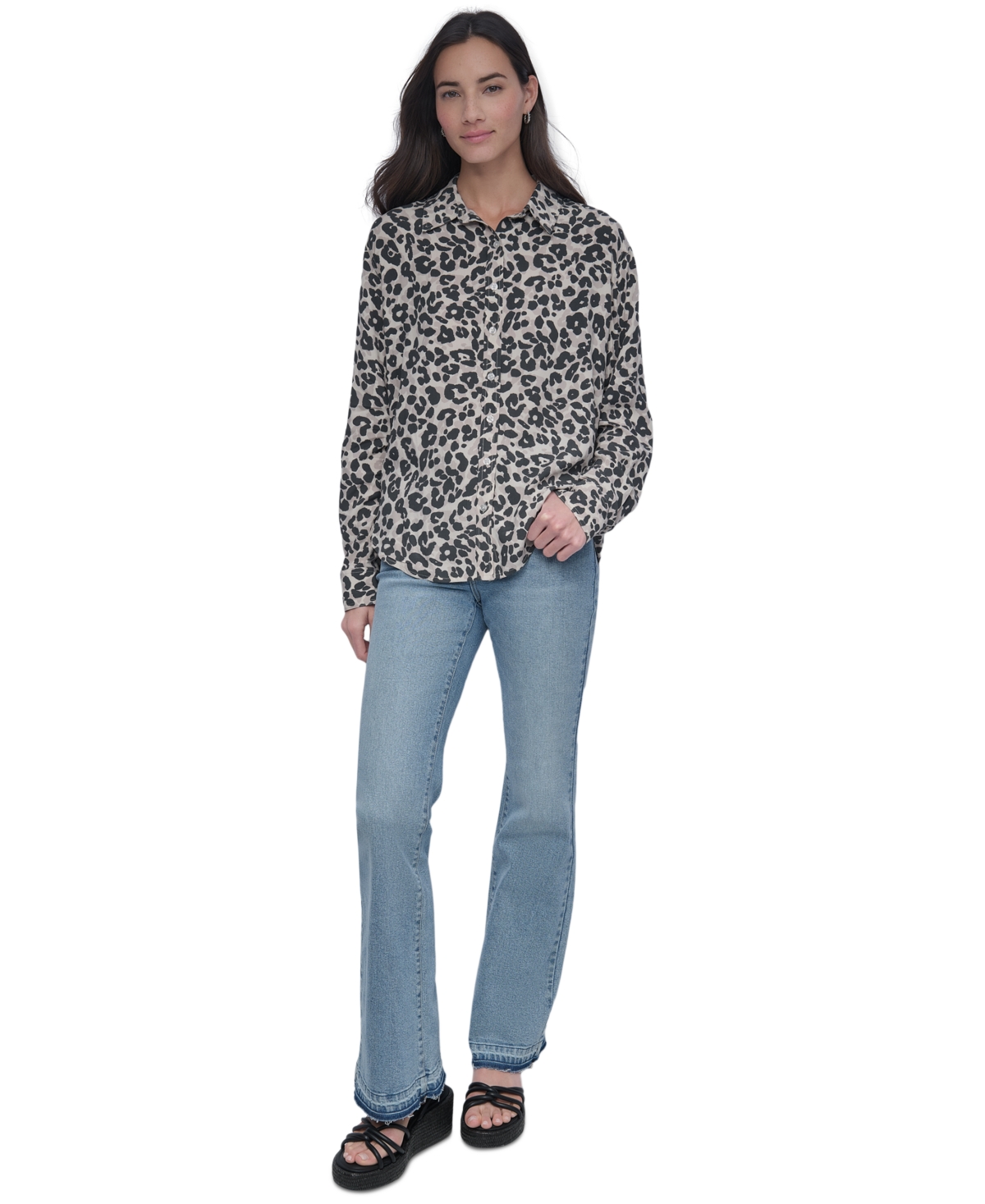DKNY JEANS WOMEN'S PRINTED ROLL-TAB SHIRT 