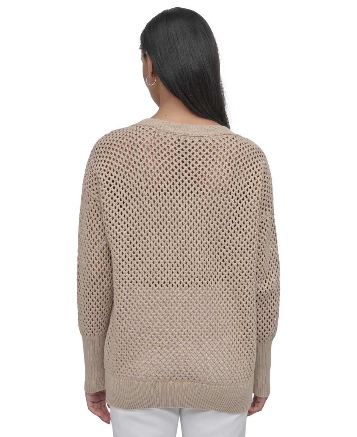 DKNY JEANS WOMEN'S COTTON OPEN-KNIT V-NECK SWEATER 