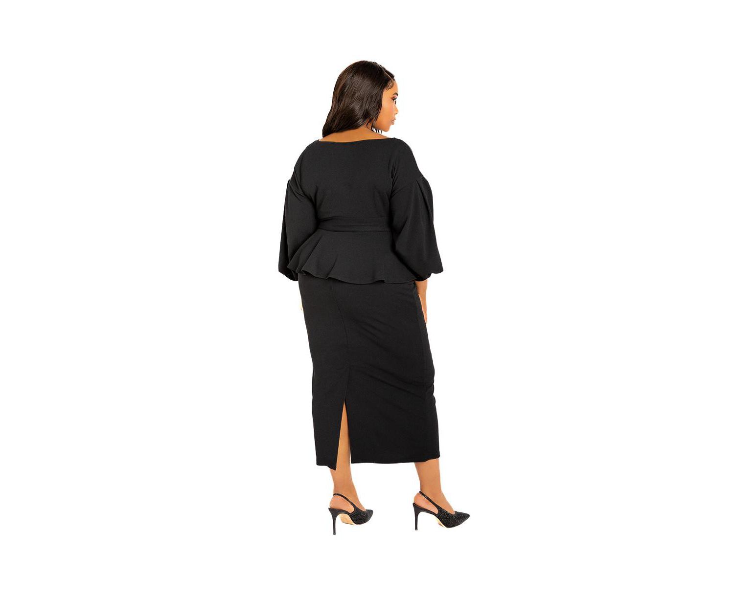 Plus Size Off Shoulder Peplum Midi Dress
