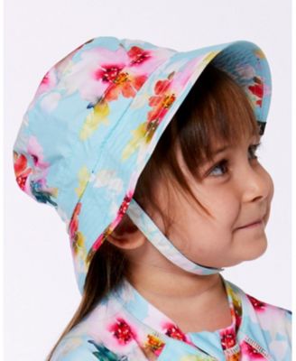Toddler Printed Beach Sun Hat Turquoise And Pink Flowers