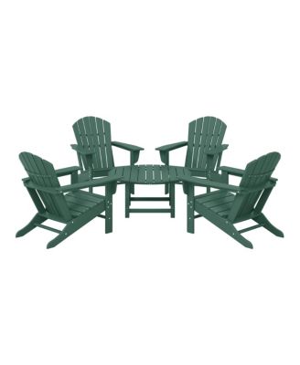 5-Piece Outdoor Patio HDPE Adirondack Chair With Round Coffee Table Conversation Set