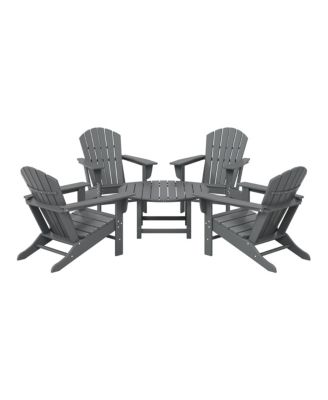 5-Piece Outdoor Patio HDPE Adirondack Chair With Round Coffee Table Conversation Set