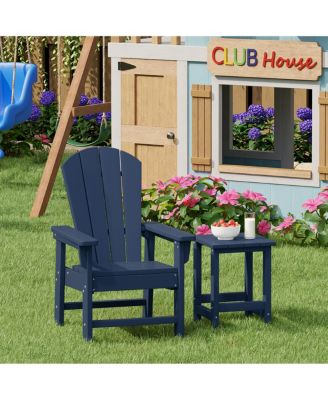 2-Piece Kids Outdoor HDPE Adirondack Chair With Square Side Table Set