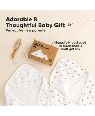 Lyra Muslin Baby Towels with Hoods for Newborn Girls, Boys, 100% Organic Cotton Soft Hooded Baby Bath Towels