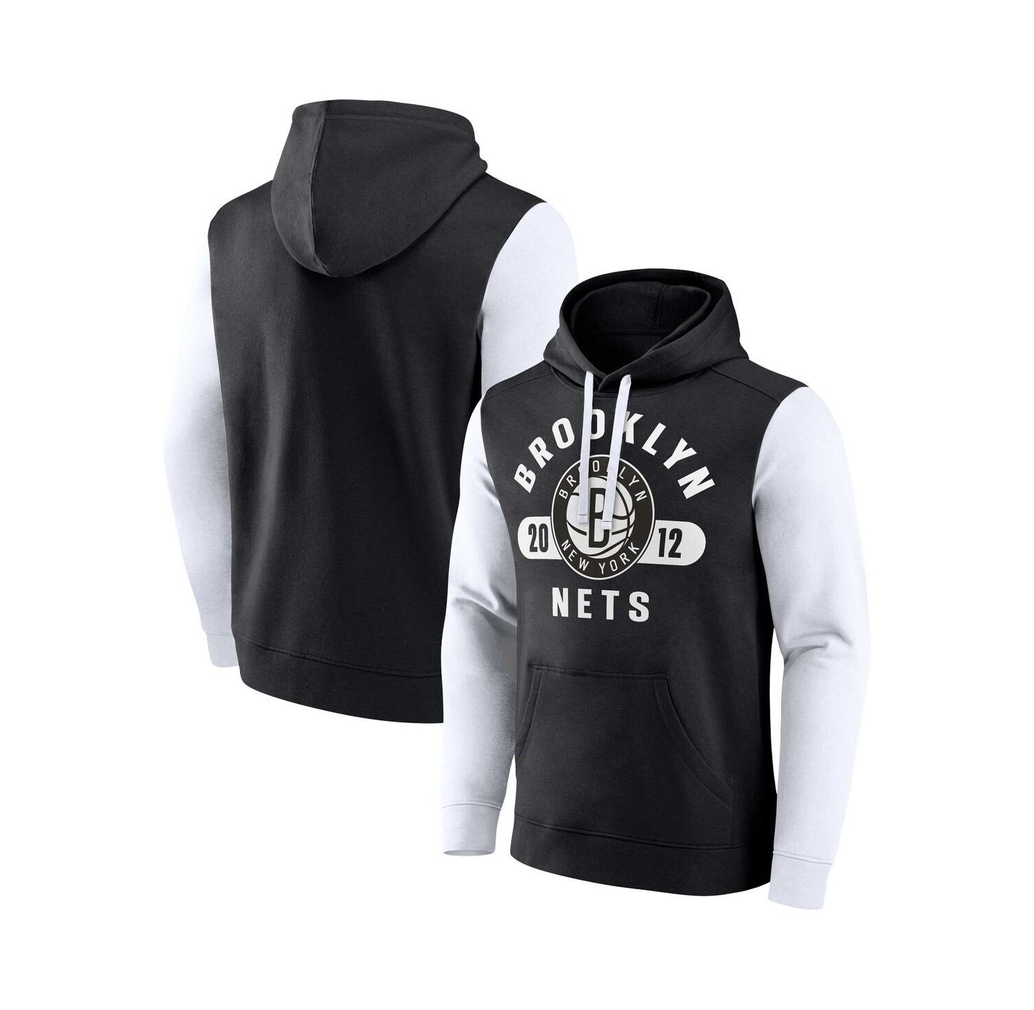 Men's Black/White Brooklyn Nets Attack Colorblock Pullover Hoodie