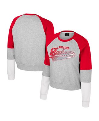 Colosseum - Women's Heather Gray Ohio State Buckeyes Katinka Rhinestone Scoop Neck Pullover Sweatshirt