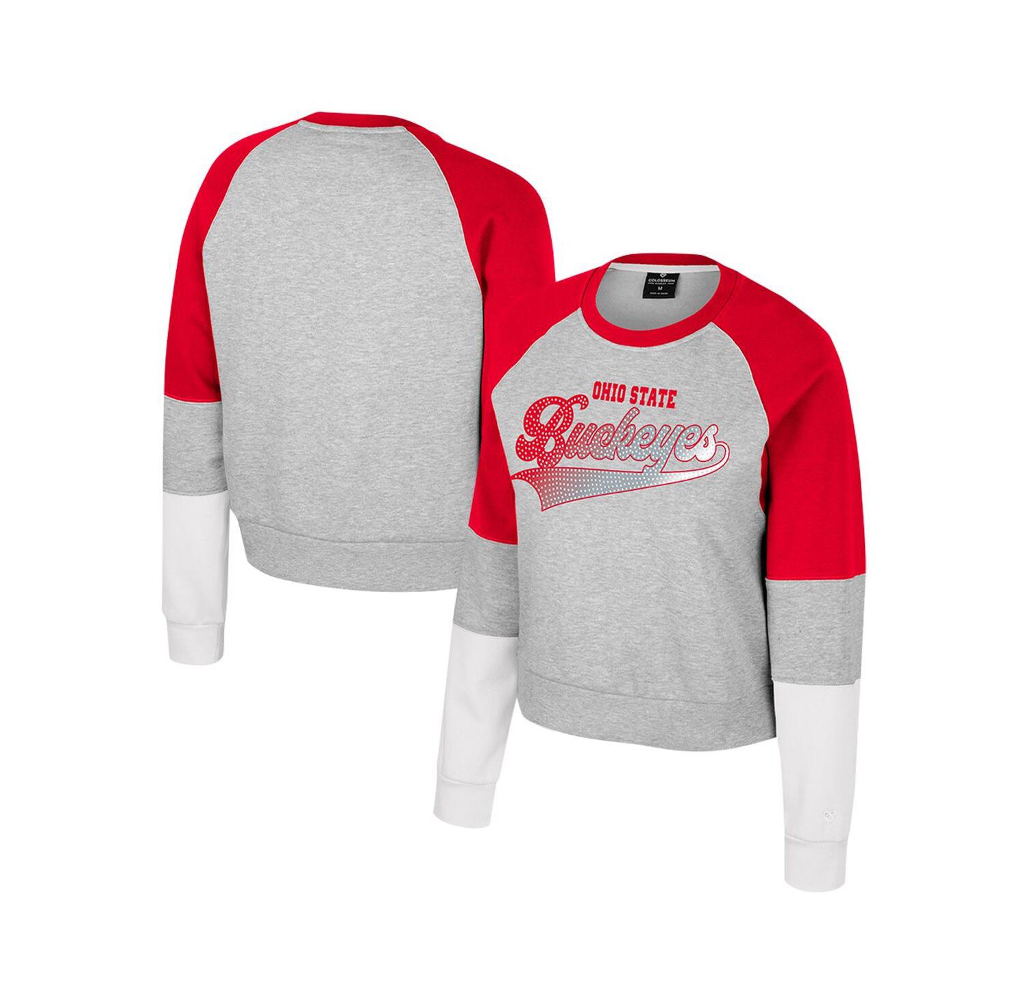 Women's Heather Gray Ohio State Buckeyes Katinka Rhinestone Scoop Neck Pullover Sweatshirt