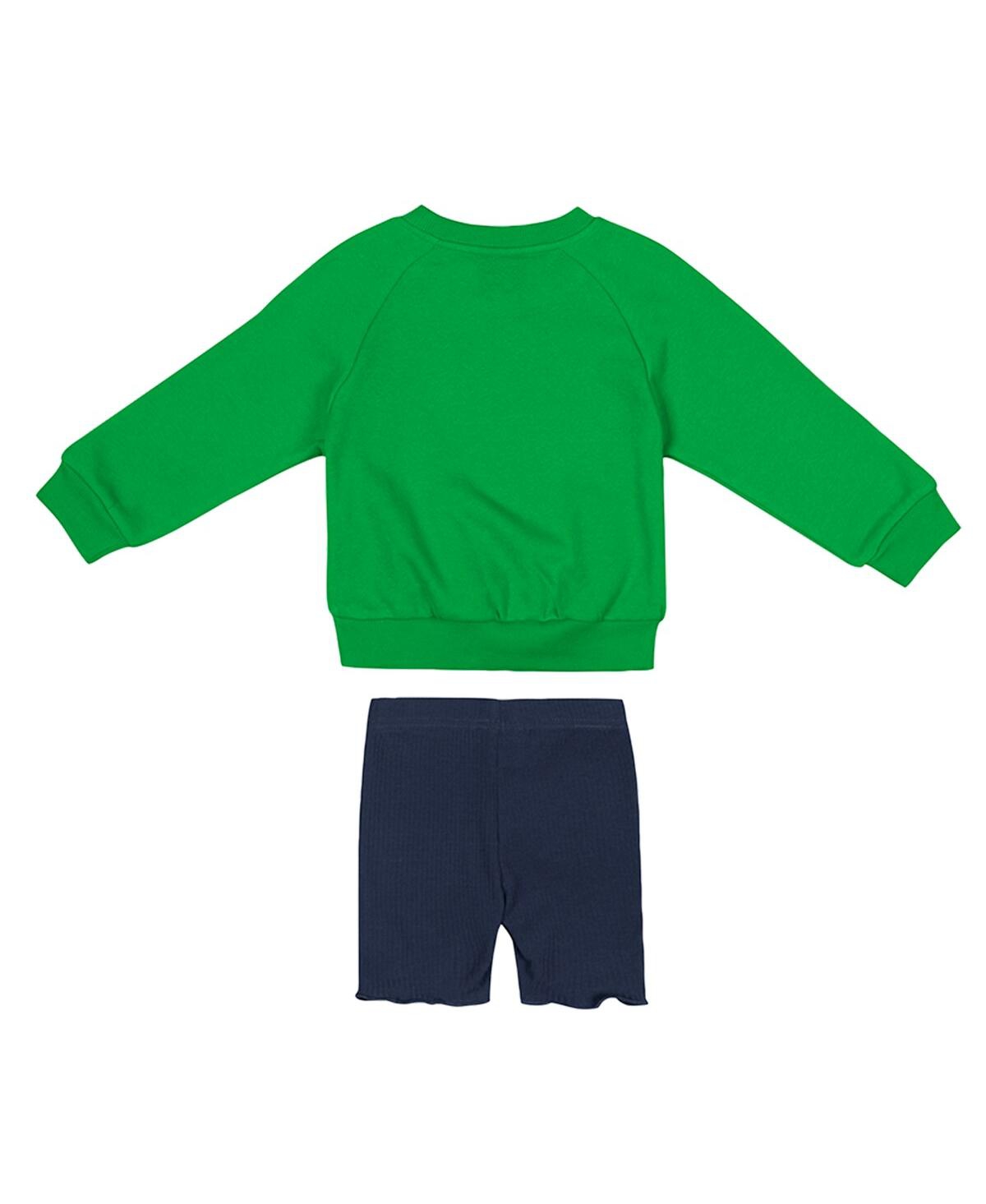 Colosseum Girls Toddler Green/navy Notre Dame Fighting Irish Beta Fleece Sweatshirt And Shorts Set In Green,navy