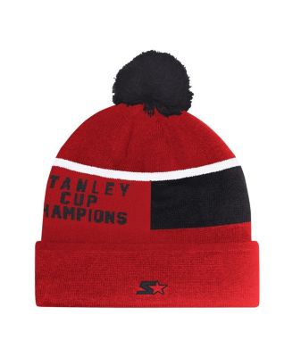 Men's Red Chicago Blackhawks Chyron Commemorative Cuffed with Pom Knit Hat