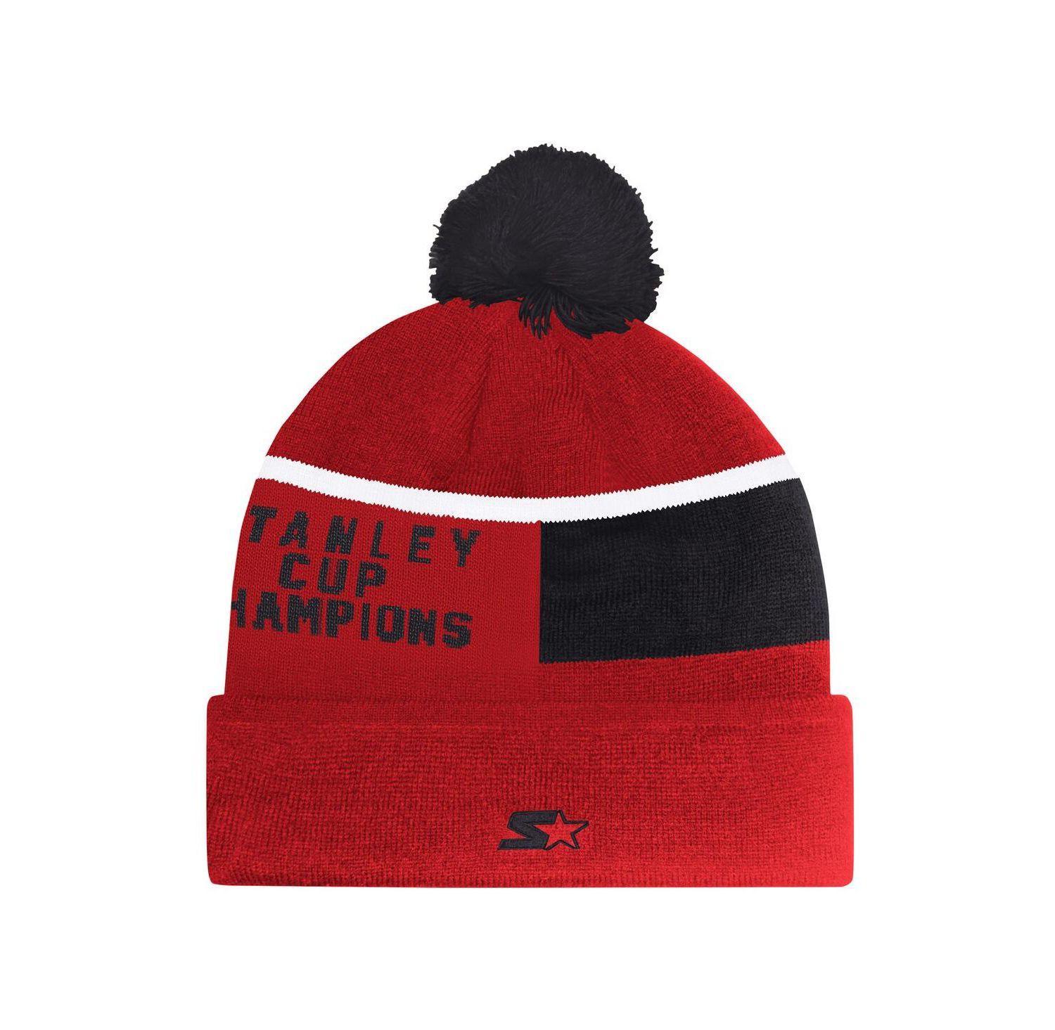 Men's Red Chicago Blackhawks Chyron Commemorative Cuffed with Pom Knit Hat