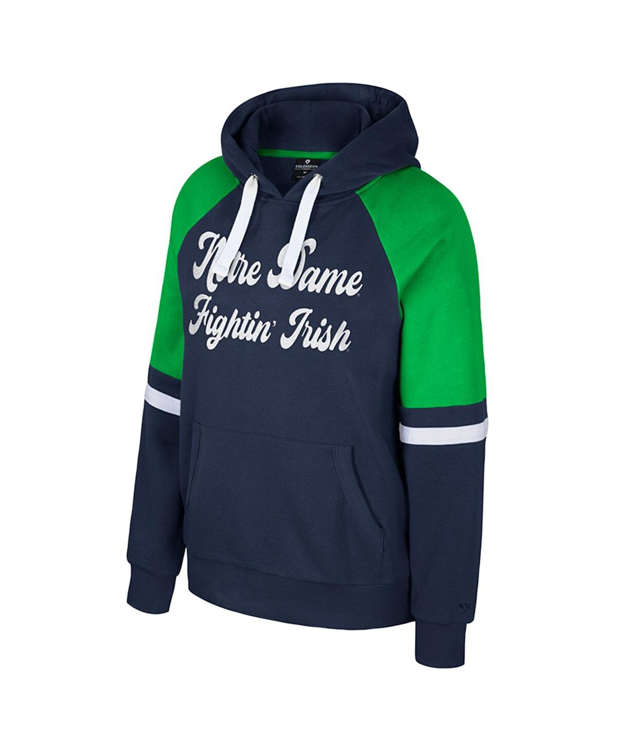 Colosseum Women's Navy Notre Dame Fighting Irish Oversized Colorblock Pullover Hoodie In Navy