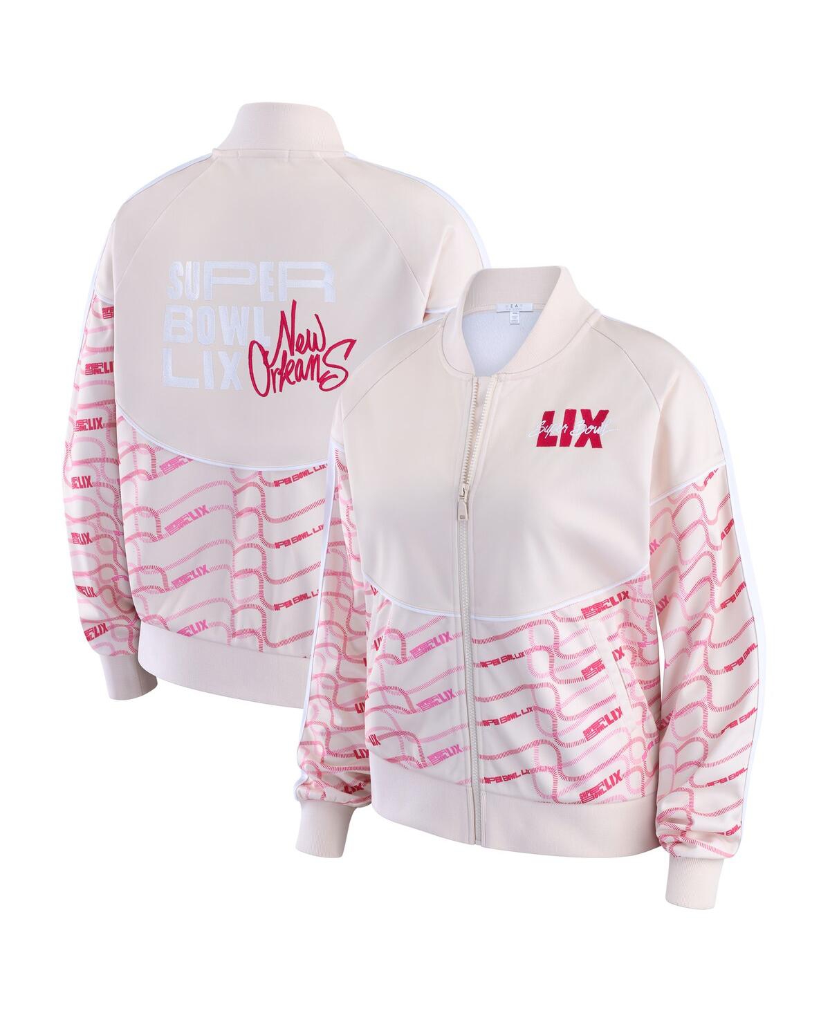 Wear By Erin Andrews Women's Tan Super Bowl Lix Team Print Track Jacket In Tan