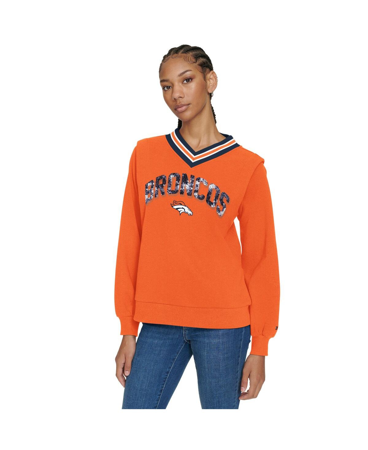 Tommy Hilfiger Women's Orange Denver Broncos Alice V-neck Pullover Sweatshirt In Orange