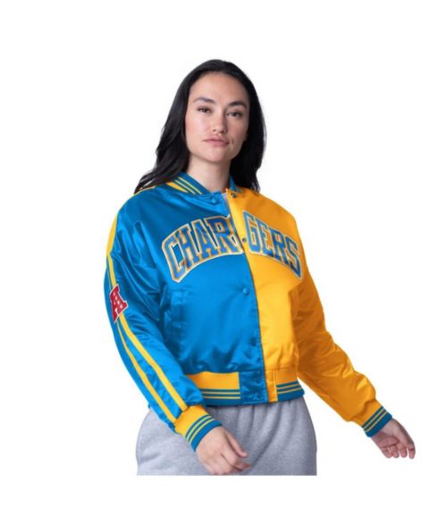 Женские куртки Starter Women's Powder Blue/Gold Los Angeles Chargers Zone Blitz Cropped Full-Snap Satin Jacket