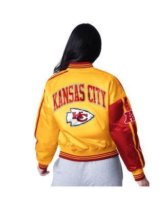 Women's Red/Gold Kansas City Chiefs Zone Blitz Cropped Full-Snap Satin Jacket